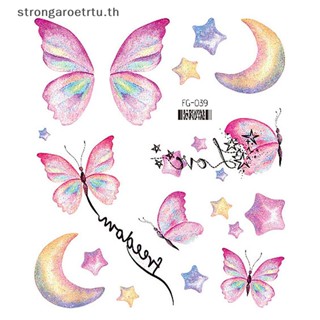 Strongaroetrtu สติกเกอร์รอยสัก ลายปีกผีเสื้อ กันน้ํา 3 ชิ้น