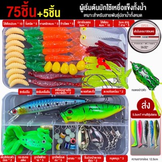 เหยื่อปลอม เหยื่อตกปลา 75pcs ฮาร์ดล่อชุดในกล่อง เหยือปลอมตกปลา ชุดเหยื่อปลอม อุปกร