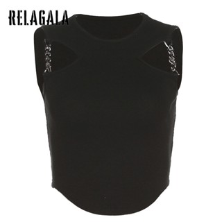 Relagala เสื้อครอปท็อป แขนกุด คอลึก เข้ารูป สีพื้น สไตล์สตรีท สําหรับผู้หญิง 2023