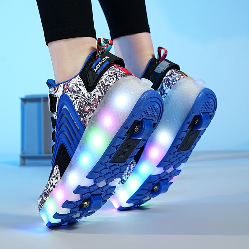 Usb ชาร์จแฟชั่นเด็ก LED Light Roller รองเท้าสเก็ตผ้าใบล้อหนึ่งล้อ Rollerskate YTAP