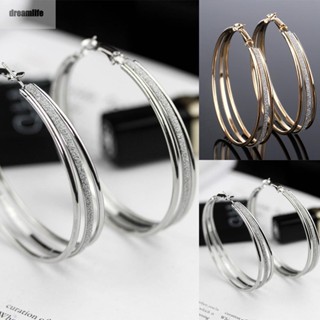 【DREAMLIFE】Silver Crystal Rhinestone Large SIZE Hoop Dangle Earrings Elegant Jewelry