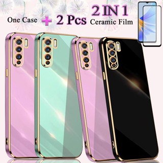 2 IN 1 สําหรับ OPPO Reno 3 OPPO A91 ขอบตรง เคลือบไฟฟ้า เคสนิ่ม พร้อมฟิล์มนิรภัย แบบโค้ง