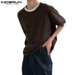 Incerun เสื้อยืด คอกลม แขนสั้น สีดํา และสีขาว สําหรับผู้ชาย