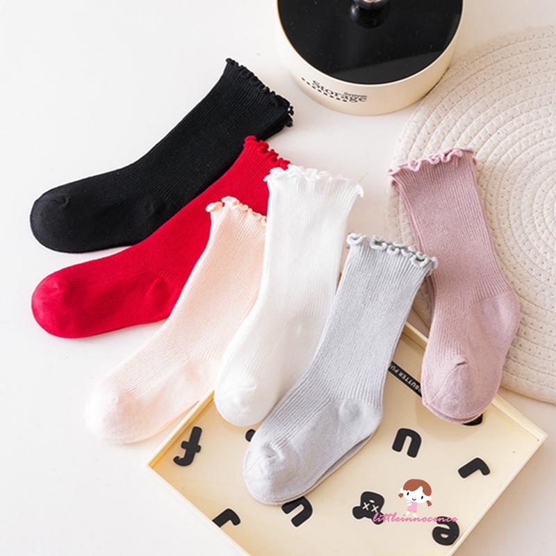 Innocence-ถุงเท้ายาวถึงเข่าเด็กผู้หญิง Soft Frilly Long Socks ถุงน่องสีทึบ