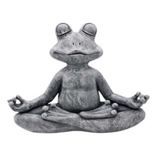 Frog Garden Ornaments Outdoor, Meditating Frog Ornament, Indoor Home Garden Gnomes Sculptures Art Deco Indoor/Outdoor Garden Sculptures for Home, Terrace, Deck, Porch, Grey Stone