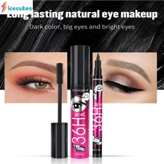 ชุดปากกามาสคาร่าอายไลเนอร์ Long Curling Waterproof Sweat-proof Non-smudge Eyeliner Mascara ICECUBES