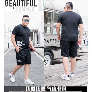 [M-9XL 150kg] ชุดกีฬา เสื้อยืด แขนสั้น กางเกงขาสั้น ลําลอง สองชิ้น ขนาดใหญ่ สําหรับผู้ชาย