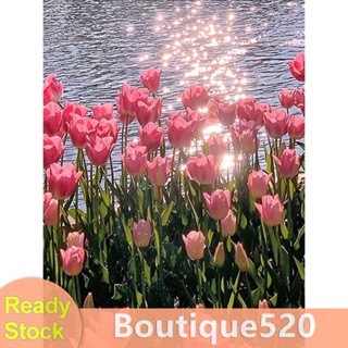[boutique520.th] ภาพวาดปักเพชร ทรงกลม ลายดอกทิวลิป ริมทะเลสาบ โมเสก DIY สําหรับตกแต่งบ้าน [boutique520.th]