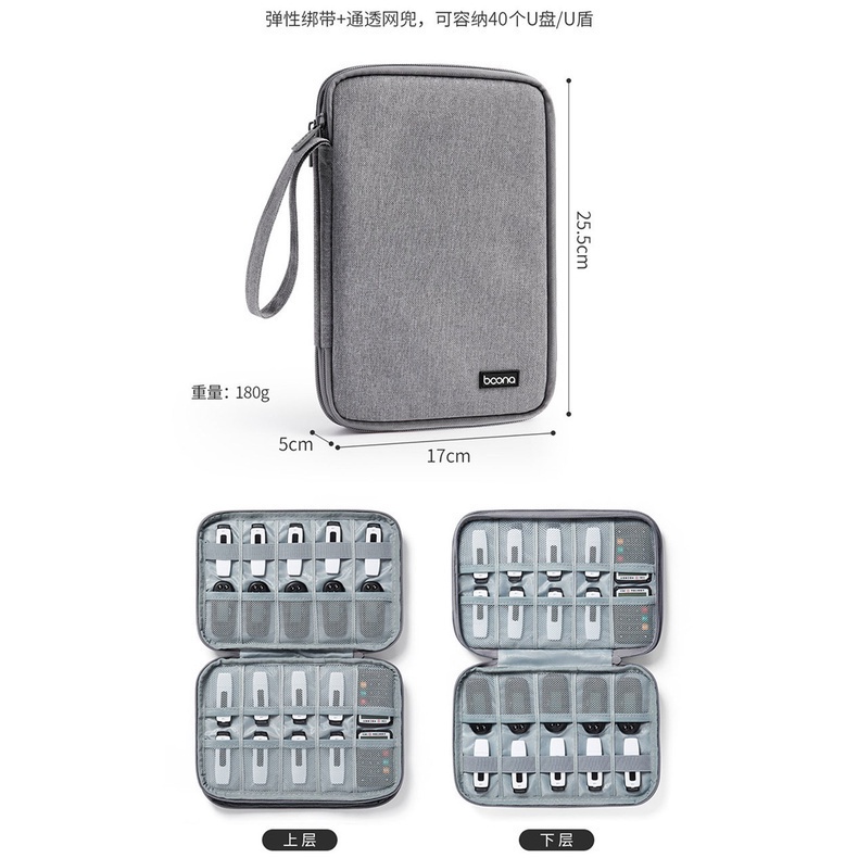 baona กระเป๋าเก็บแฟลชไดรฟ์ 40 ช่อง สองชั้น กันน้ํา เดินทาง สายเคเบิล USB กล้อง SD การ์ด เคสออแกไนเซอร์