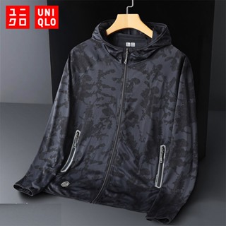 (M-4XL) Uniqlo เสื้อแจ็กเก็ตมีฮู้ดลายพรางระบายอากาศกันแดด ป้องกันรังสียูวีแบบบางมีซิปเต็มตัวสําหรับผู้ชายและผู้หญิง