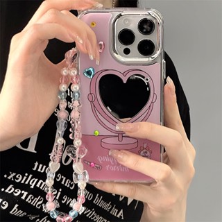 เคสโทรศัพท์มือถือกระจก ประดับพลอยเทียม พร้อมสายโซ่คล้อง สําหรับ Apple iPhone 14 13 12 11 PROMAX XS XR XSMAX SE2020 6 7 8PLUS MINI 13 11 12Pro 78 14pro