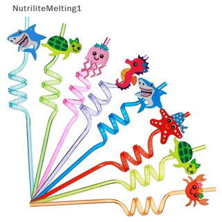 [NutriliteMelting1] หลอดพลาสติก PVC ทรงโค้ง ลายการ์ตูนสัตว์ทะเล สร้างสรรค์ ใช้ซ้ําได้ สําหรับตกแต่งปาร์ตี้ บาร์ ของขวัญ [TH]