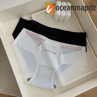 Oceanmapdz กางเกงชั้นใน ผ้าเรยอน เอวต่ํา ไร้รอยต่อ พิมพ์ลายตัวอักษร เรียบเนียน บางพิเศษ สไตล์เกาหลี สําหรับทุกวัน