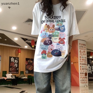 Yuan เสื้อยืดลําลอง แขนสั้น คอกลม พิมพ์ลายการ์ตูน ทรงหลวม สไตล์อเมริกัน เรโทร แฟชั่นฤดูร้อน สําหรับสตรี ZHN