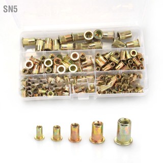 SN5 165PCS Rivet Nuts Assortment สีสังกะสีชุบหัวแบนเกลียวใส่ถั่ว M3 M4 M5 M6 M8