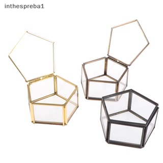 Inthespreba1^^ 1 ชิ้น เรขาคณิต แก้วใส กล่องเครื่องประดับ ที่จัดระเบียบ ที่ใส่แหวน * ใหม่