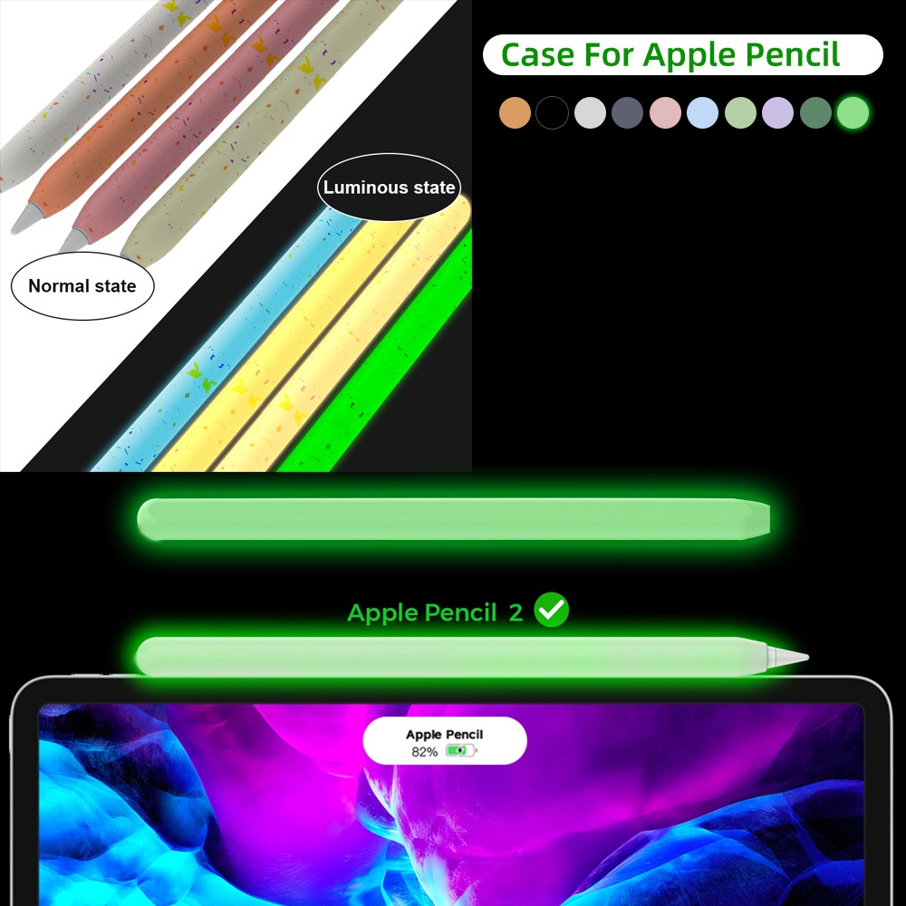 เคสซิลิโคนเรืองแสงเข้ากันได้กับ iPad Apple Pencil Pro 2 1 Gen Contrast Body Case 2nd 1st Touch Stylus ปากกาซิลิโคนแขน Ultra Thin Non-slip เคสป้องกัน