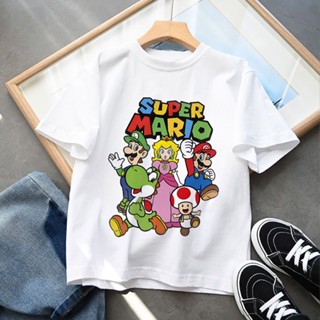 เสื้อยืดแขนสั้นลําลอง พิมพ์ลายอนิเมะ Supermario Kawaii Game แฟชั่นฤดูร้อน สําหรับเด็กผู้ชาย และเด็กผู้หญิง