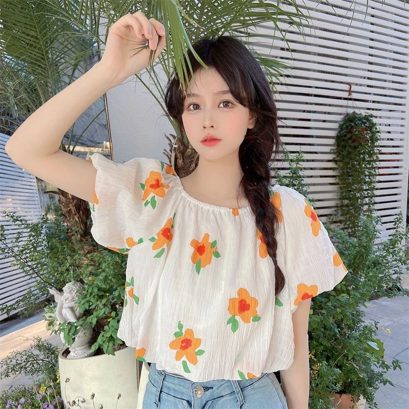 Bee เสื้อลายดอกแขนฟองแขนสั้นแฟชั่นผู้หญิง thumbnail 10