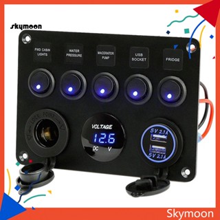 Skym* แผงสวิตช์ไฟ LED 5 ช่อง 12V ชาร์จ USB สําหรับรถยนต์ เรือ