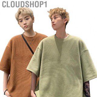 Cloudshop1 Summer Loose T Shirt  Waffle Pattern Cotton Fabric Pure Color Round Neck Men Short Sleeve Top for Sports Fitness