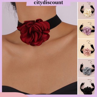 &lt;citydiscount&gt; โช้กเกอร์ผู้หญิง อารมณ์สง่างาม กว้าง สีดํา วง Flocking ดอกกุหลาบ ดอกไม้ หญิง สร้อยคอ อุปกรณ์ปาร์ตี้