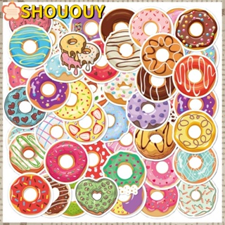 SHOUOUY สติกเกอร์ติดกระเป๋าเดินทาง ลายโดนัท กันน้ํา สีสันสดใส สําหรับตกแต่งขวดน้ํา แล็ปท็อป ปาร์ตี้