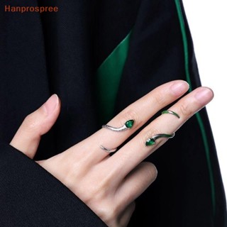 Hanprospree&gt; แหวนเปิด รูปงู หยดน้ํา สีเขียว สวยหรู ของขวัญ สําหรับผู้หญิง 1 ชุด