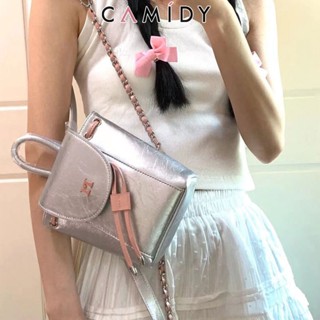 Camidy ใหม่บัลเลต์ลิมิเต็ดลายเปลือกไม้สีชมพูเงินสีตัดกันกระเป๋าสะพายไหล่ Messenger Small Backpack ระดับไฮเอนด์