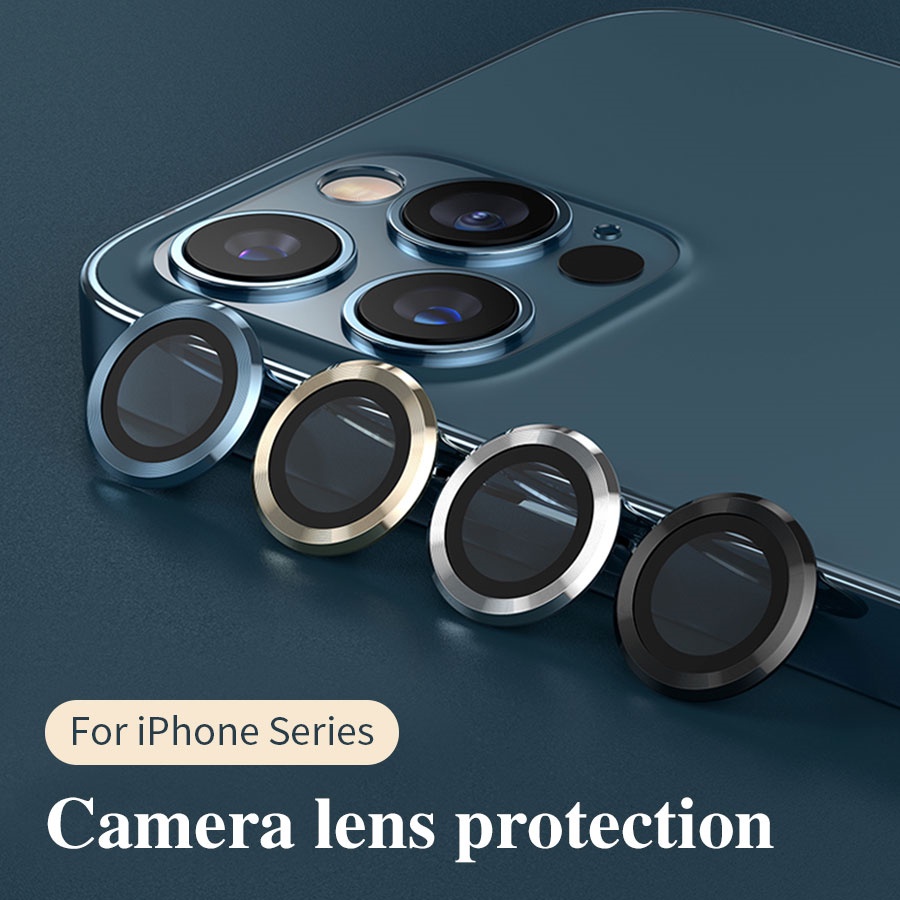 ตัวป้องกันเลนส์กล้อง กระจกนิรภัย พร้อมกรอบแหวนโลหะ สําหรับ iPhone 11 12 mini Pro Max ตัวป้องกันหน้าจอเลนส์