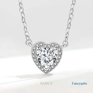 Fancy สร้อยคอเงิน 925 จี้รูปหัวใจ ประดับเพทาย สีขาว เครื่องประดับ สําหรับผู้หญิง