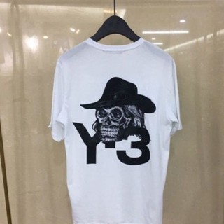 Yohji Yamamoto Y3 เสื้อยืดลําลอง ผ้าฝ้าย แขนสั้น คอกลม ทรงหลวม พิมพ์ลายหัวกะโหลก สไตล์อเมริกัน เหมาะกับฤดูร้อน