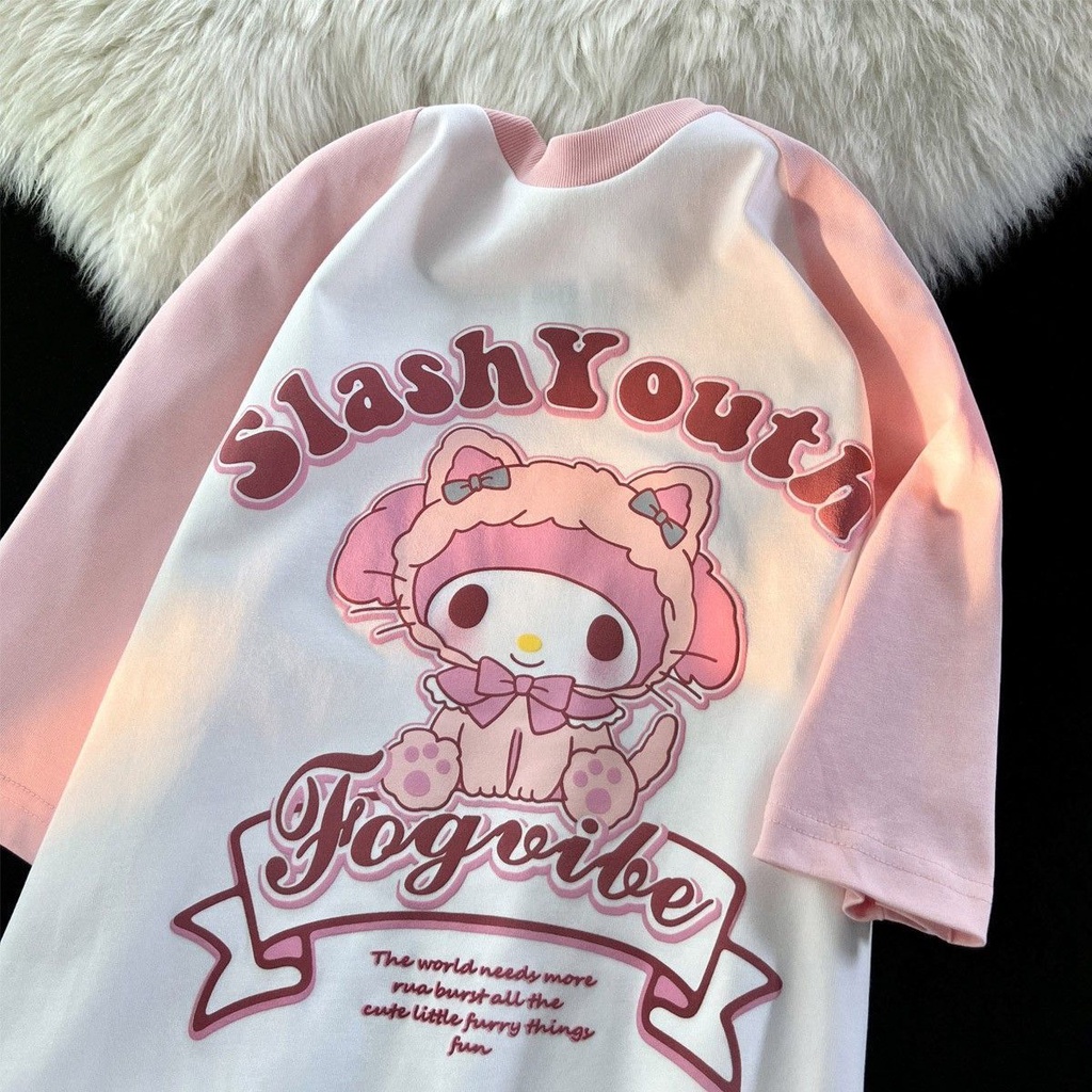 เสื้อยืด คอกลม แขนสั้น พิมพ์ลายการ์ตูน ทรงหลวม แฟชั่นฤดูร้อน สําหรับผู้หญิง