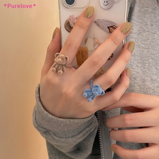 Purelove&gt; ฤดูใบไม้ร่วง ฤดูหนาว Flocking การ์ตูนหมีน่ารัก แหวนสําหรับผู้หญิง เครื่องประดับแฟชั่น สไตล์เกาหลี หวาน เปิด ปรับได้ แหวนนิ้ว ใหม่