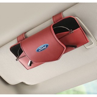 FORD LOGO car sun visor hollow design glasses clip MUSTANG F-150 Fiesta FOCUS ESCAPE EDGE EXPLORER Expedition mendeo interior modified sunglasses business card leather material multifunctional storage box