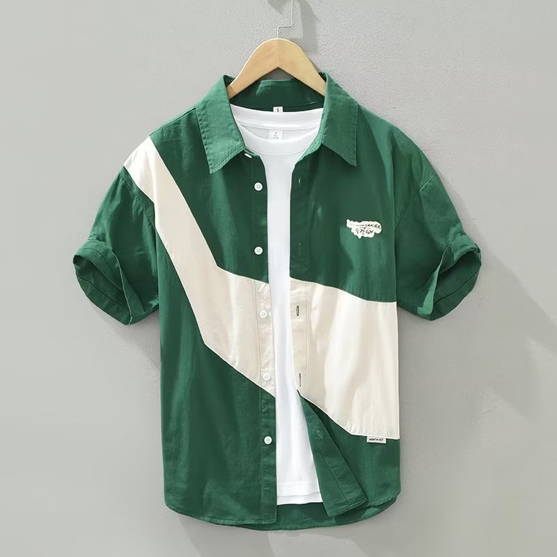 เสื้อเชิ้ตลําลอง ขนาดใหญ่ สีคอนทราสต์ สไตล์เกาหลีใต้ แฟชั่นสําหรับผู้ชาย