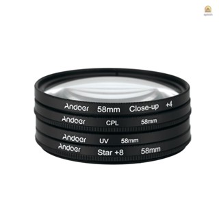 Andoer ชุดฟิลเตอร์กรองแสง UV CPL 58 มม. ระยะใกล้ 4 ดาว 8 จุด โพลาไรเซอร์ มาโครโคลสอัพสตาร์ 8 จุด พร้อมกระเป๋า สําหรับกล้อง DSLR Pentax