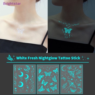 Brightstar สติกเกอร์รอยสักชั่วคราว ลายผีเสื้อ ดวงจันทร์ งู เรืองแสง กันน้ํา สําหรับผู้หญิง และผู้ชาย