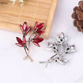 [Dhin] Blue/Red Sparlking Rhinestones Brooch Pins Flower Women Fashion Brooches Leaf Badge Trendy Jewelry Gift COD