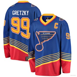 Hq1 NHL St Louis Blues Jersey Wayne Gretzky เสื้อยืด แขนยาว สีฟ้า พลัสไซซ์ QH1