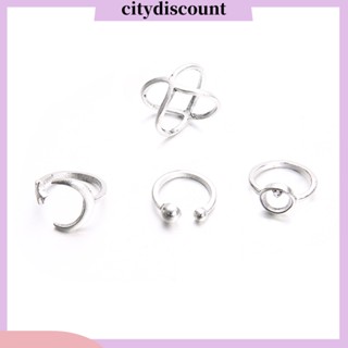 &lt;citydiscount&gt; แหวนนิ้วมือ รูปดวงจันทร์ ดาว ประดับพลอยเทียม ของขวัญ เครื่องประดับ สําหรับผู้หญิง 4 ชิ้น ต่อชุด