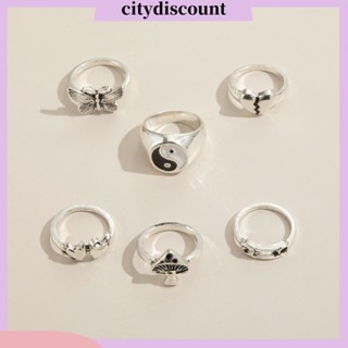 &lt;citydiscount&gt; แหวนแฟชั่น โลหะผสม วางซ้อนกันได้ รูปผีเสื้อ เครื่องประดับ 6 ชิ้น ต่อชุด