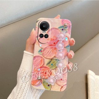 เคสโทรศัพท์มือถือนิ่ม ปิดด้านหลัง ลายดอกไม้น่ารัก พร้อมสายคล้องมือ ประดับคริสตัล วิบวับ สําหรับ OPPO Reno10 Pro+ Pro Plus 5G 4G Reno 10 10Pro Reno10Pro+