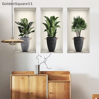 Goldensquare สติกเกอร์ติดผนังหน้าต่างปลอม รูปพืช 3D สีเขียว 3 แผ่น