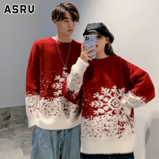 ASRV ชุดคู่ฤดูใบไม้ร่วงและฤดูหนาวเสื้อสเวตเตอร์คริสต์มาสหนาขึ้นสำหรับผู้ชายและผู้หญิงความรู้สึกการออกแบบลมขี้เกียจหลวม