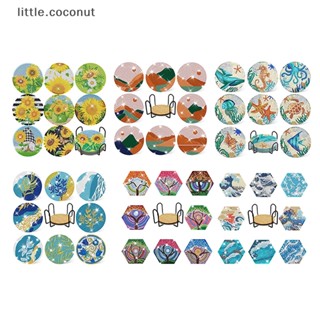 [little.coconut] แผ่นรองแก้วเครื่องดื่ม รูปสัตว์ ประดับเพชร พร้อมที่วางแก้ว DIY 6 8 ชิ้น