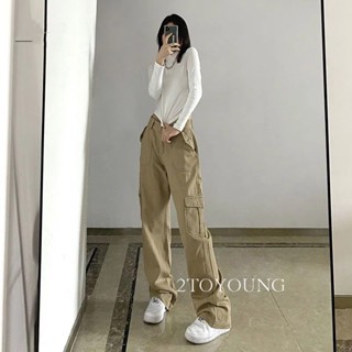 2TOYOUNG  กางเกงขายาว คาร์โก้ กางเกง เชือกอเมริกันคลาสิค Cargo pants 2023 NEW 071945 High quality สไตล์เกาหลี Trendy Korean Style A23L06I 36Z230909