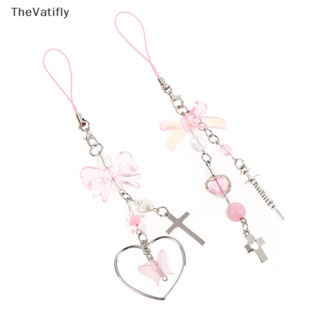 [TheVatifly] สายคล้องโทรศัพท์มือถือ จี้โบว์ หัวใจน่ารัก สีชมพู สําหรับเด็กผู้หญิง Y2K [Preferred]