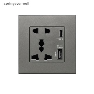 [springevenwell] ใหม่ แผงปลั๊กไฟ 2100MA USB 13A UK Type C อินเตอร์เฟส