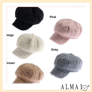 ALMA หมวกแปดเหลี่ยม ผ้าขนแกะ แคชเมียร์ แฮนด์เมด สีพื้น แฟชั่นฤดูหนาว